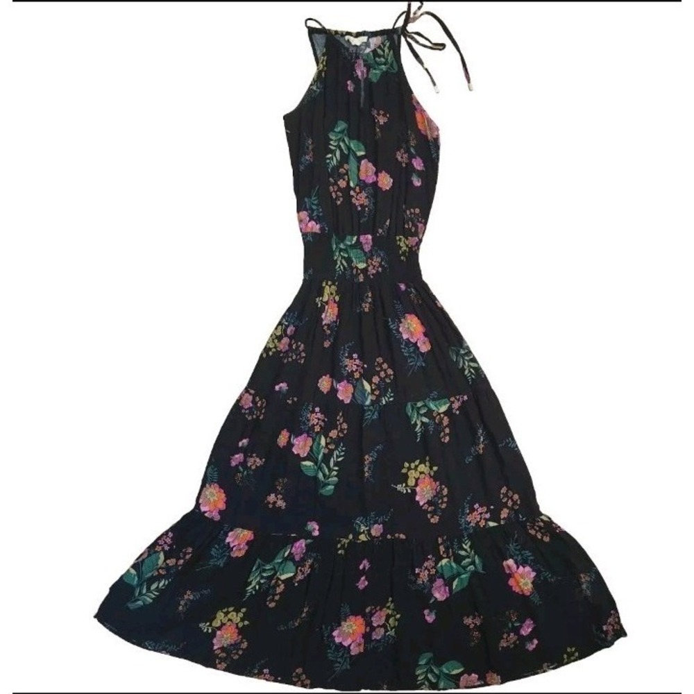 NWT Lovestitch M Tiered Floral Halter Maxi Dress Boho Smocked Colorful Beautiful